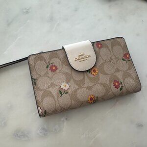 Phone Wallet In Signature Canvas With Nostalgic Ditsy Print